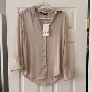 Zara Women's Beige Button Down Shirt